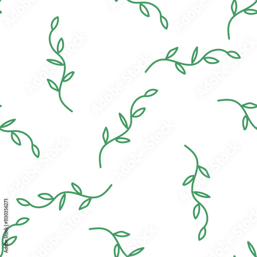 Seamless pattern with green leafy vines on white background