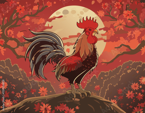 chicken red tone traditional  totem design