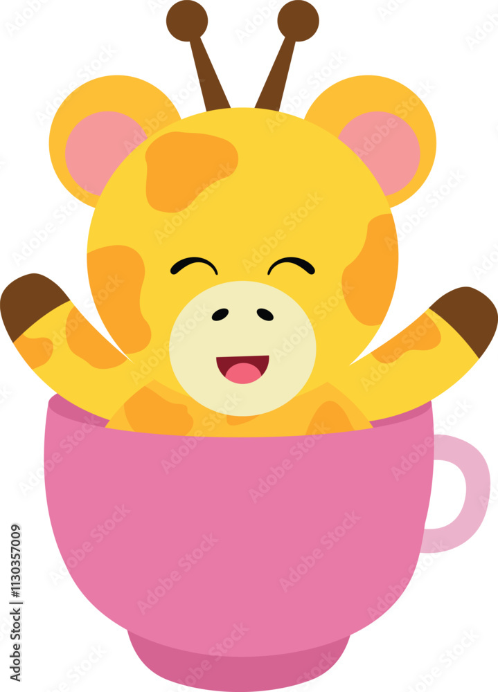 Fototapeta premium Happy giraffe inside a cup