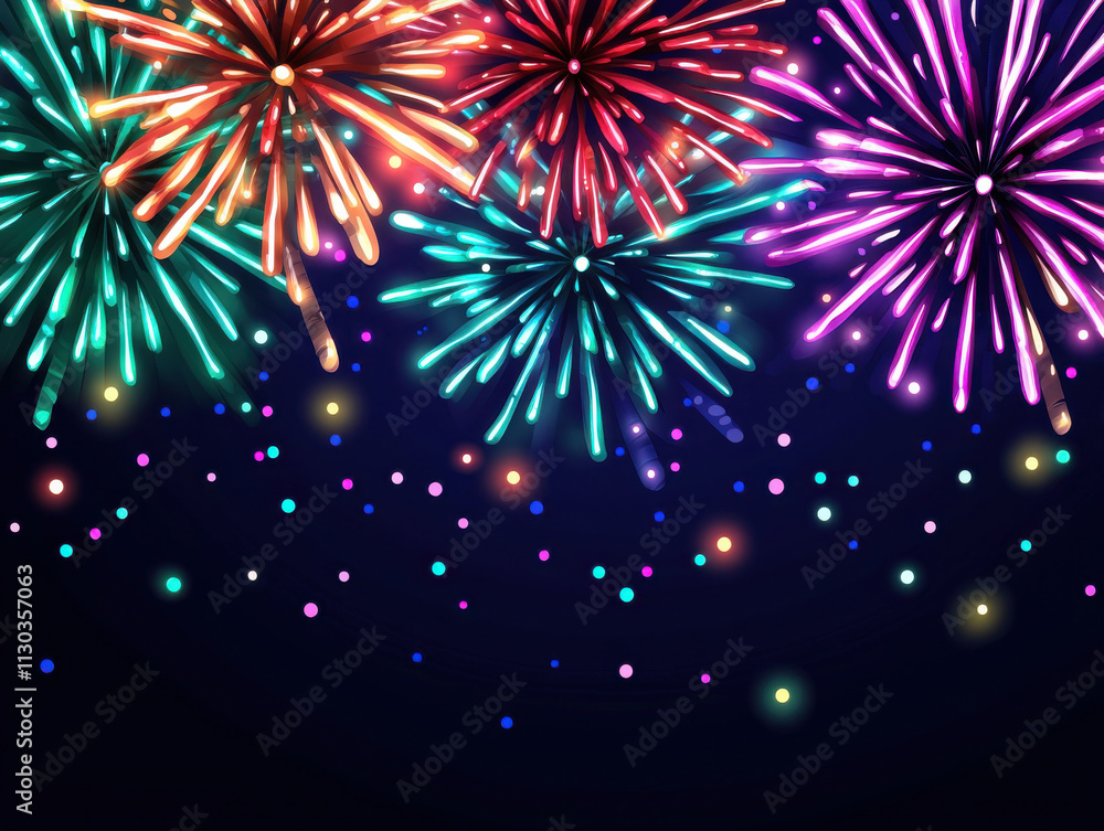 Obraz premium Bright fireworks illuminate night sky with vibrant colors and sparkles