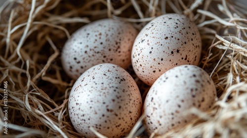 Close-up of Natural Eggs Nestled in Soft Straw Background