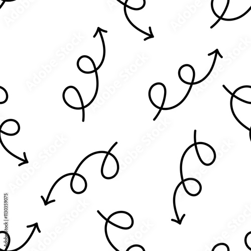 Seamless pattern with black curly arrows on white background