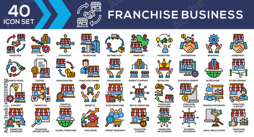 Franchise Business Lineal Color Icon Collection