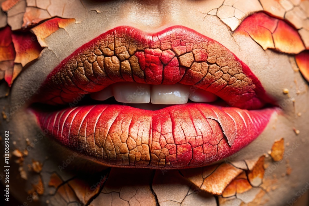 Obraz premium Dry Chapped Lips Close Up Photography, Long Exposure, Skin Texture, Cracked Lips, Beauty Photography, Lip Care, Dry Skin, Macro Photography, Detail Shot