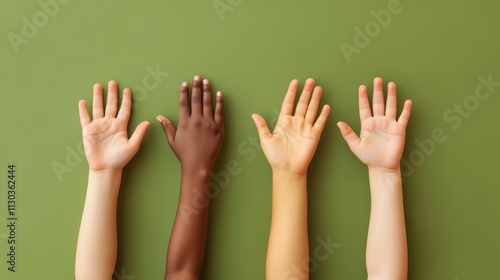 Childrens hands, diverse in skin color