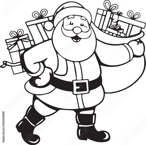 Santa Claus with his beg and full of gifts silhouette vector Ai generated 