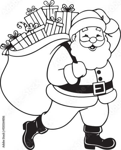 Happy Santa Claus with his beg and full of gifts silhouette vector Ai generated 