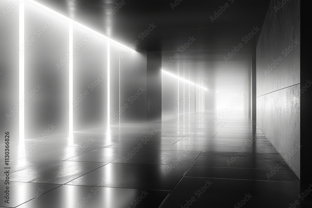 Obraz premium Futuristic minimalistic corridor with silver and black design elements