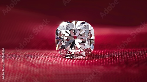A cushion-cut diamond shining on a solid red background, highlighting its vintage charm.