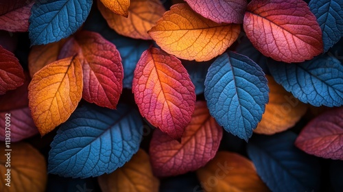 Wallpaper Mural Vibrant autumn leaves in red, orange, and blue hues. Torontodigital.ca