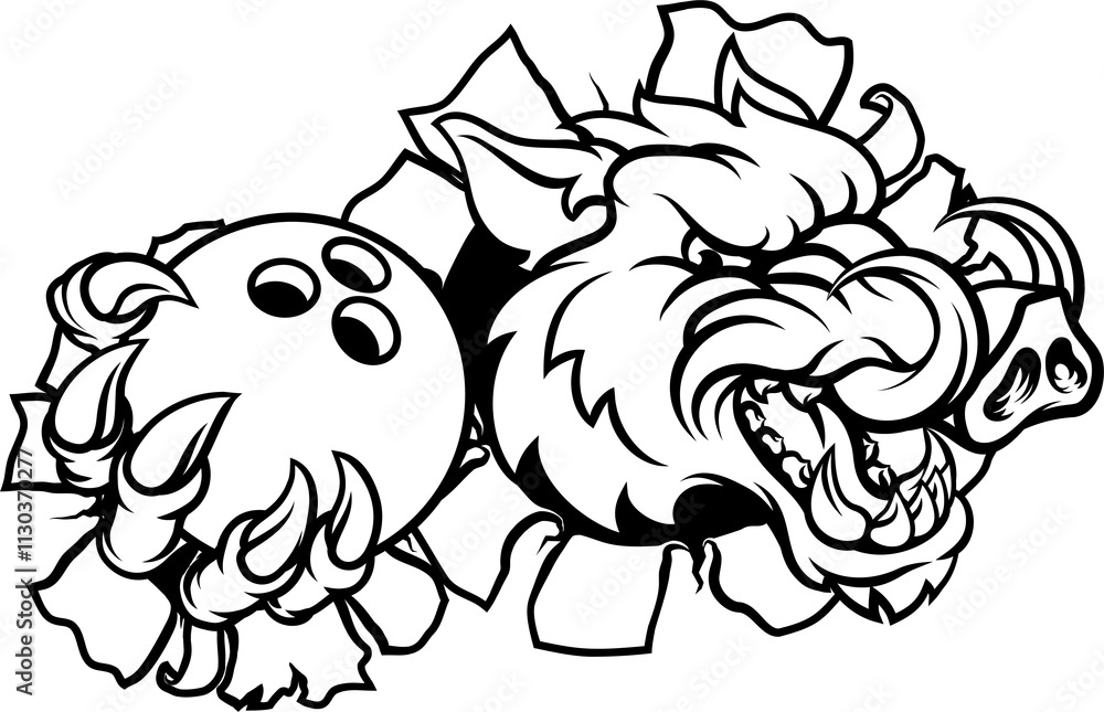 Obraz premium Boar Wild Hog Razorback Warthog Pig Bowling Mascot