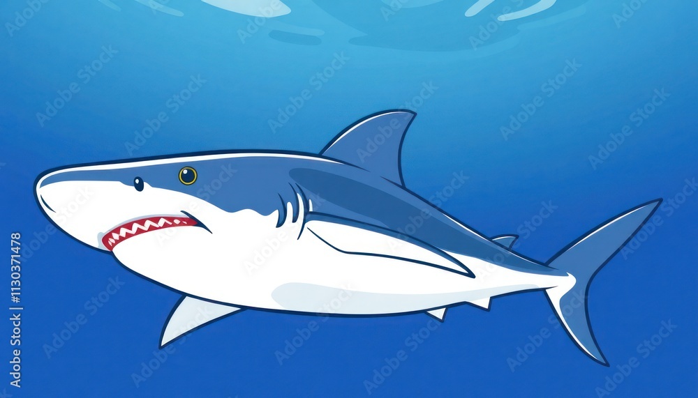Obraz premium Shark In The Sea Vector - Fierce and Fearless Shark Illustration - Evoke The Raw Power And Danger Associated With These Apex Ocean Predators.