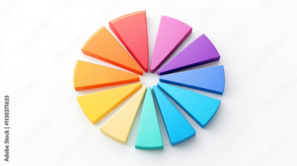 Obraz premium Colorful Pie Chart Segments Displaying Gradient Shades of Various Colors Representing Data Visualization for Creative and Educational Purposes
