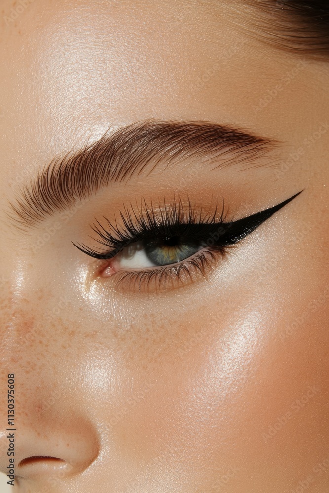 Obraz premium Lash Tech woman with beautiful lash extensions. White background beauty shot, medspa beauty editorial closeup eyes, gorgeous lashes instagram feed aesthetic esthetician full lashes volume