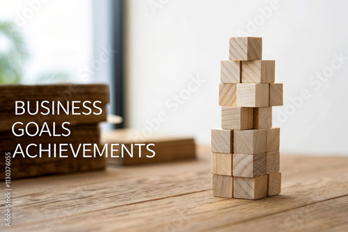 Wooden blocks stacked business concepts growth photo