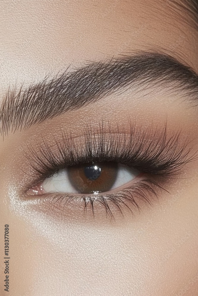 Fototapeta premium Lash Tech woman with beautiful lash extensions. White background beauty shot, medspa beauty editorial closeup eyes, gorgeous lashes instagram feed aesthetic esthetician full lashes volume