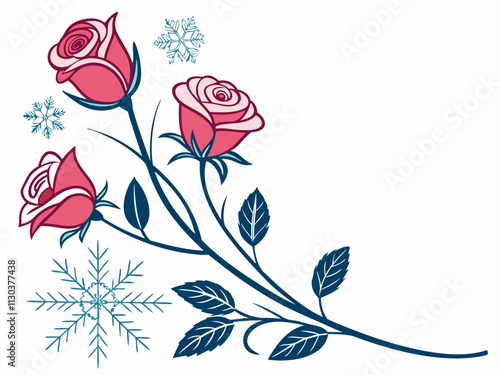 Roses with snowflakes forming a winter-themed border design.
