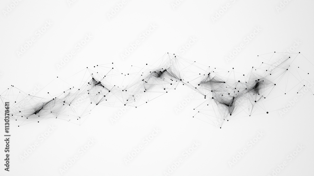Fototapeta premium Abstract Network Connection: Elegant grayscale illustration of interconnected nodes and lines forming a flowing, dynamic network pattern. Perfect for representing technology, communication.
