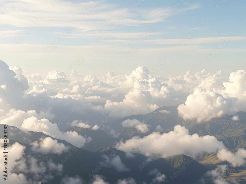 Fototapeta premium soft and fluffy white clouds scattered across the valley, natural beauty, serene atmosphere, fluffy clouds