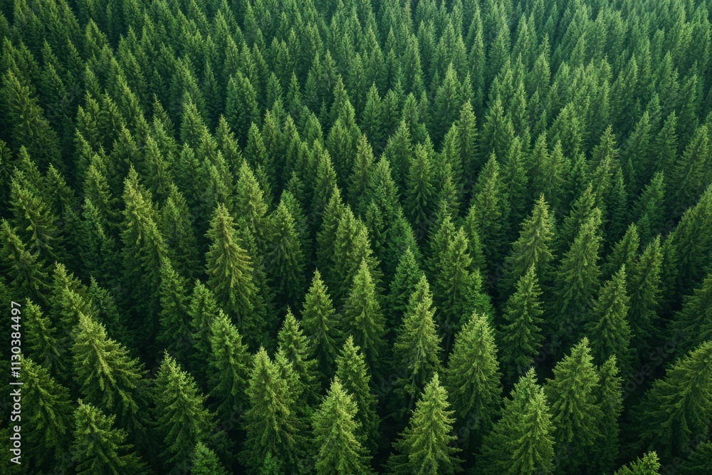 Obraz premium Aerial view of a vast pine forest in nature capturing the lush green canopy and serenity of the landscape from above invoking tranquility and natural beauty