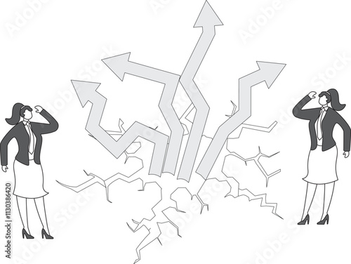 Breaking through obstacles or problems and achieving success, conquering adversity, challenges and successes, successful recovery growth, stock market or price rebound, arrows breaking out of the grou