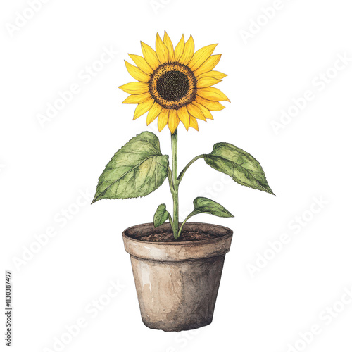 Bright Potted Sunflower for Home Decoration Transparent png Background. photo