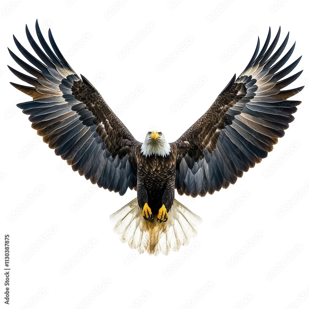 Obraz premium Majestic Eagle Spreading Wings in the Sky Transparent png Background.
