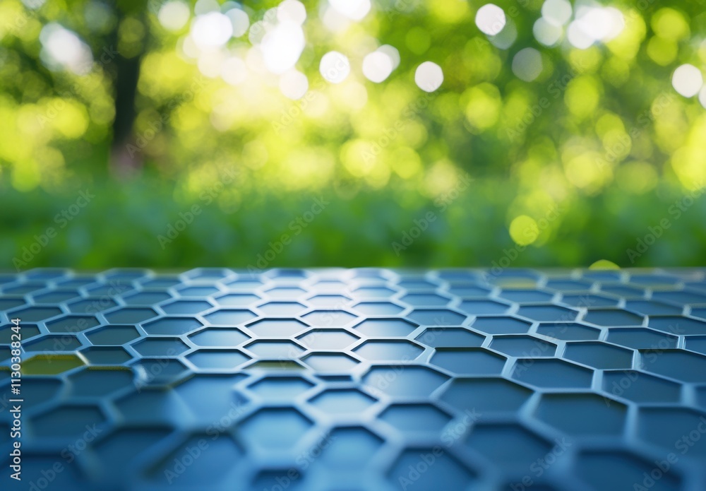 Obraz premium Close-up of Honeycomb Pattern Surface with Bokeh Background