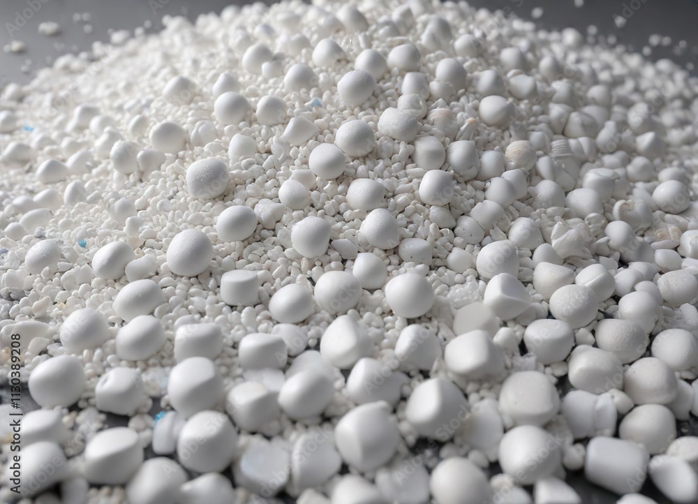 Obraz premium Mixing white plastic resin pellets with colored masterbatch, white, pellets, mixing
