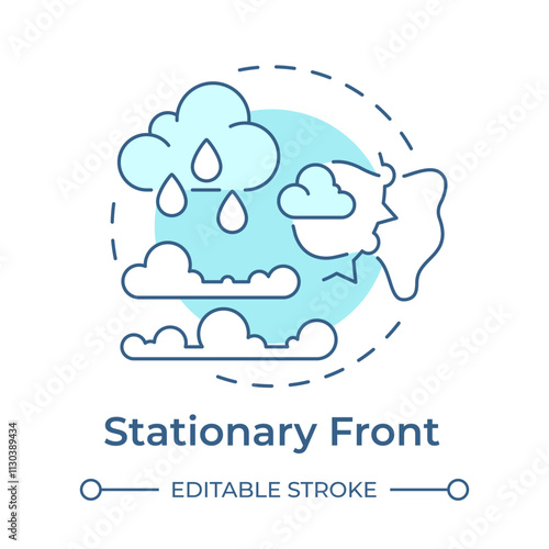 Stationary front soft blue concept icon. Cold and warm air masses meeting. Weather forecasting processes. Round shape line illustration. Abstract idea. Graphic design. Easy to use in article