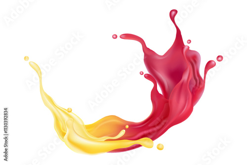 Mixed berries color splashing. Season sweet of tropical fruits. 3d realistic vector, Food concept design. of free space for your texts and branding. Food concepts.