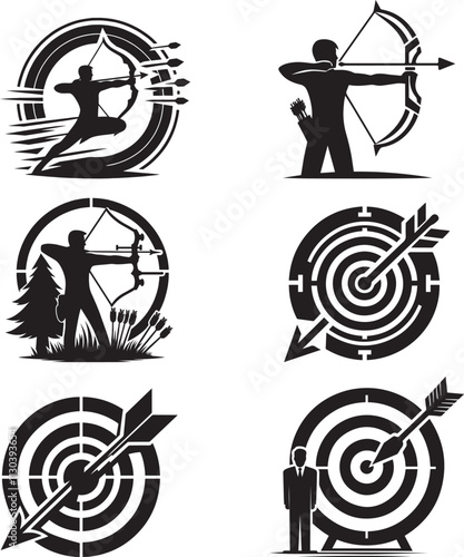 Silhouette shooting target with bow and arrow vector illustration