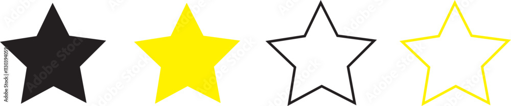 Fototapeta premium Three Different Star Rating Icons in Black, Yellow, and Yellow Outline