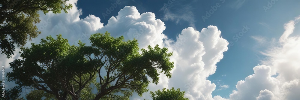 Fototapeta premium Earth-like cloud formation with leafy branches stretching towards the sky , shape, cloud, foliage