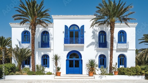 Stroll through a Djerba island village with whitewashed buildings and blue accents
