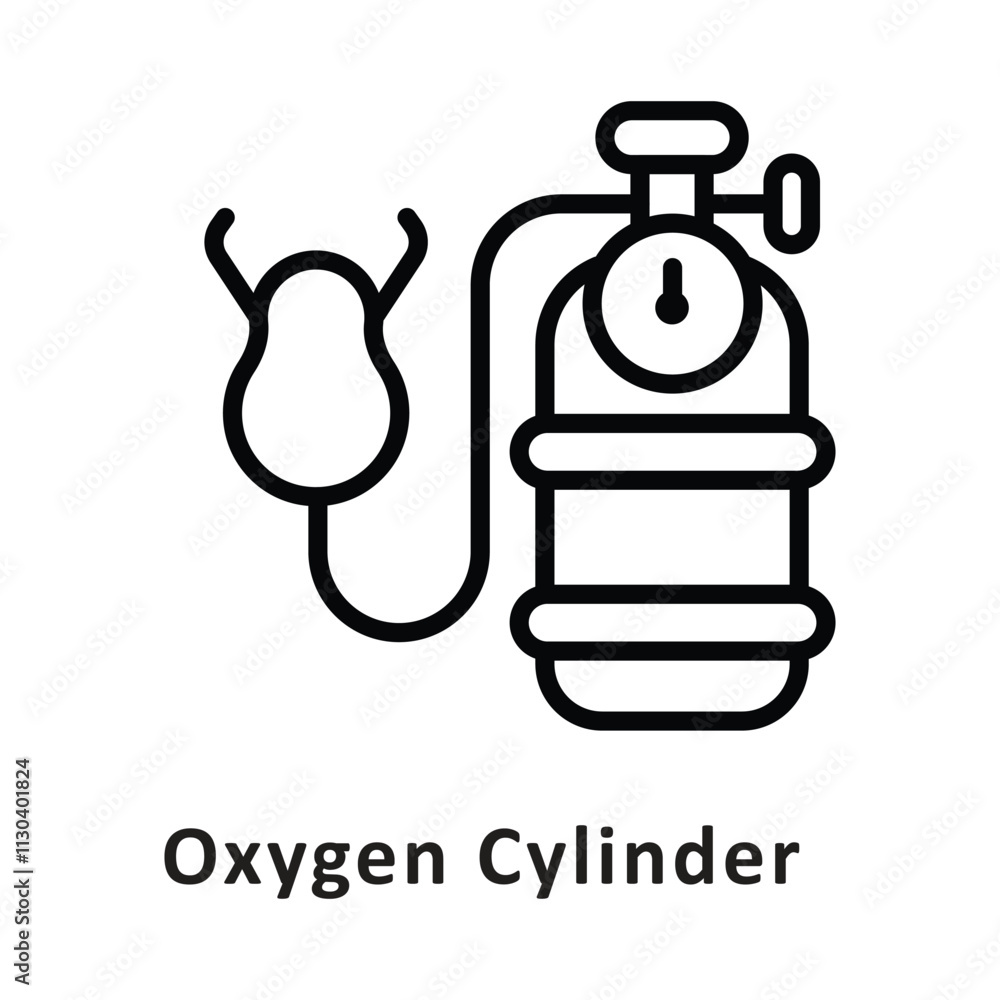 Fototapeta premium Oxygen Cylinder Vector Outline Icon. Eps 10 File