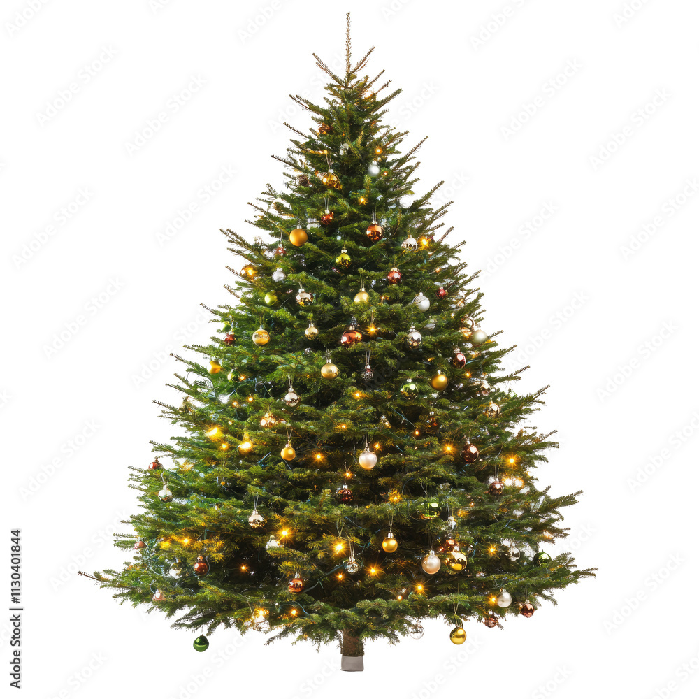 Fototapeta premium Christmas Tree With Baubles And Shiny Lights isolated on white or transparent background