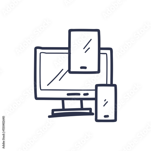 Illustration of a computer monitor, tablet, and smartphone symbolizing digital connectivity.