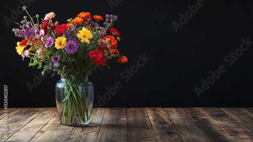 Wallpaper Mural Fresh Vibrant Flowers in Glass Vase on Wooden Surface Background Torontodigital.ca