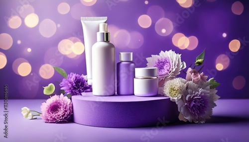  Purple Podium Skincare Product Display Ai generated. Skincare products displayed on a purple 