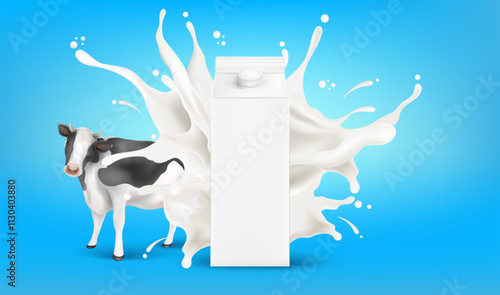 Soy milk packaging mock up with soybean, almond, chocolate isolated on solid color background. Realistic vector in 3D elements.