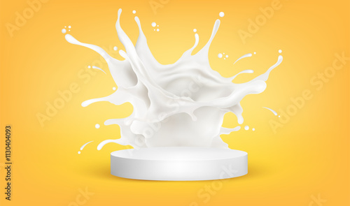 Soy milk packaging mock up with soybean, almond, chocolate isolated on solid color background. Realistic vector in 3D elements.