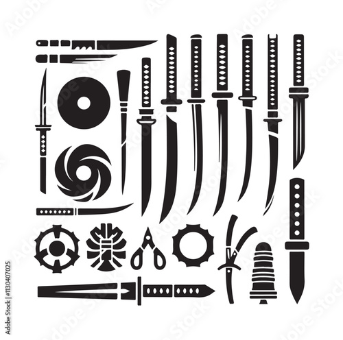 Ninjutsu weapons Silhouette vector illustration