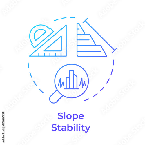 Slope stability blue gradient concept icon. Prevention of landslides and soil failures. Geotech advantages. Round shape line illustration. Abstract idea. Graphic design. Easy to use in presentation