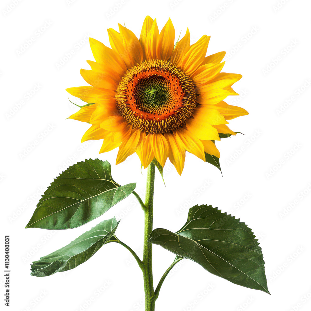 Obraz premium Bright Sunflower on White Background for Decor Transparent png Background.