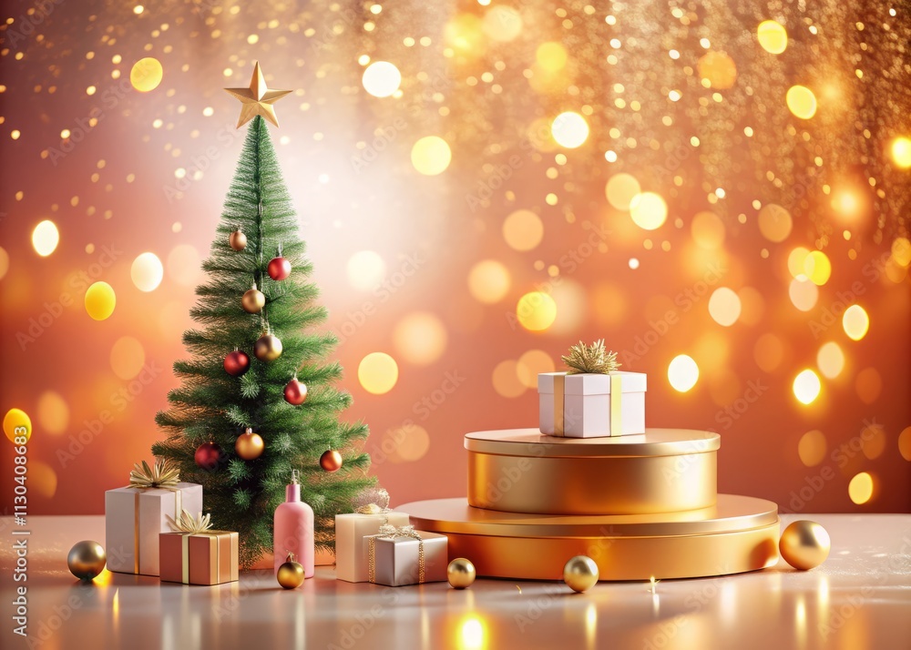 Festive Christmas Product Podium, Cosmetic Display Stand, Bokeh Background, Holiday Product Photography, Winter Scene Festive Christmas Product Podium, Cosmetic Display Stand, Bokeh Background, Holiday Product Photography, Winter Scene