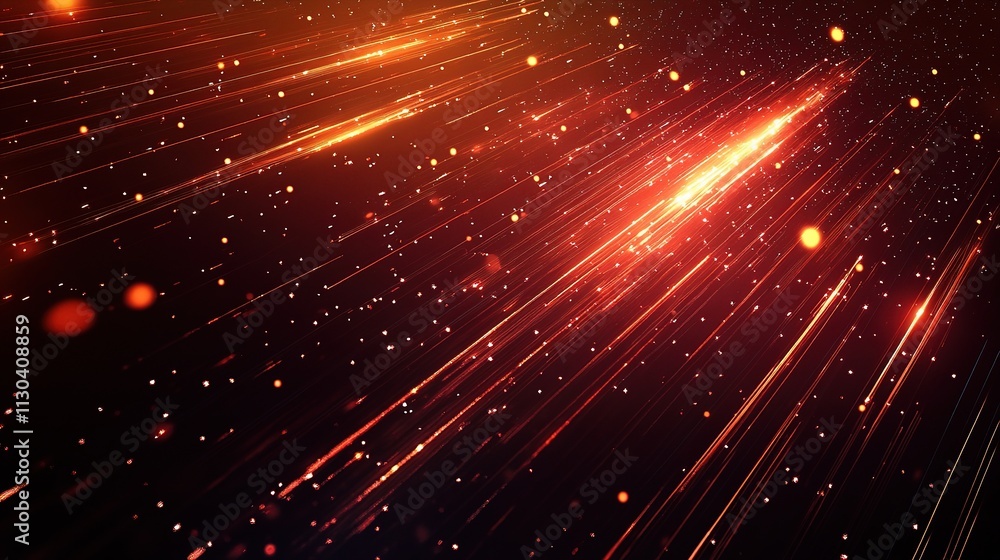 Fototapeta premium Glowing Lines and Particles Floating on Dark Background