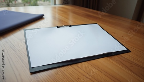Blank white paper on clipboard on wooden desk