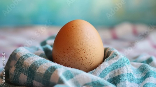 single egg on the pieces of tower and clothes
