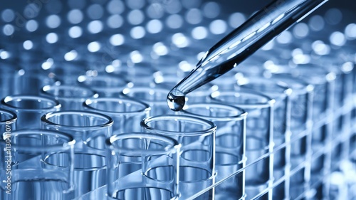 Close-up of a Pipette Dropping Liquid into Test Tubes